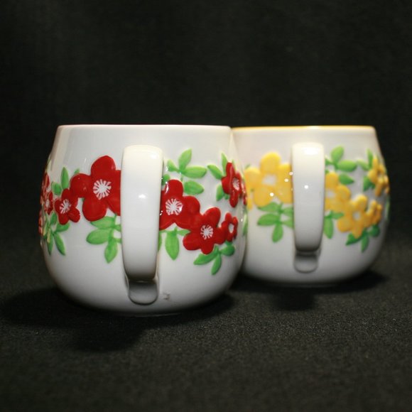 Lot of STARBUCKS 2007 Red and Yellow Flower Coffee Mugs Matching Set(No Returns) - Picture 2 of 16